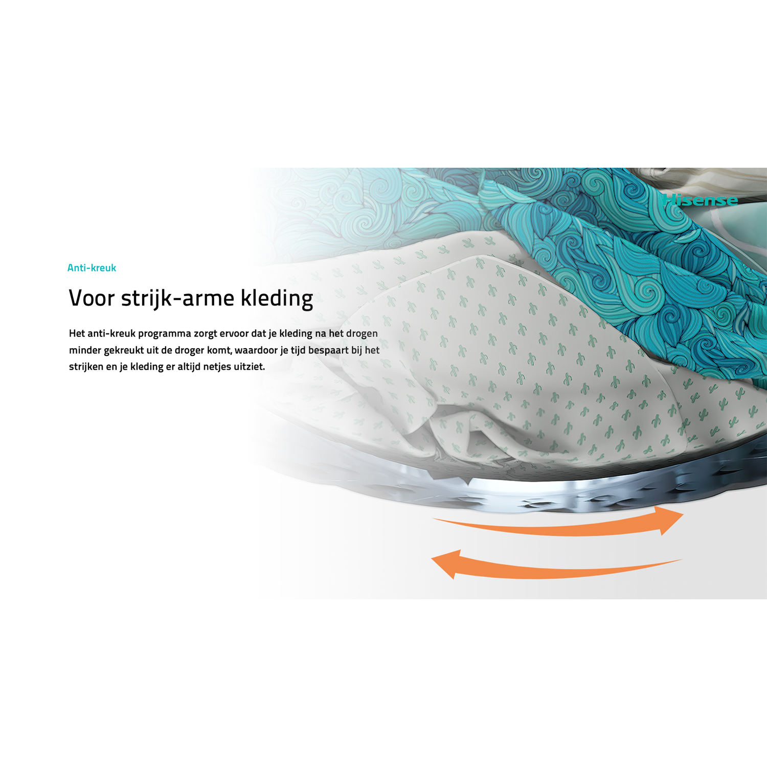Hisense droger met kleding met golvend patroon erin.