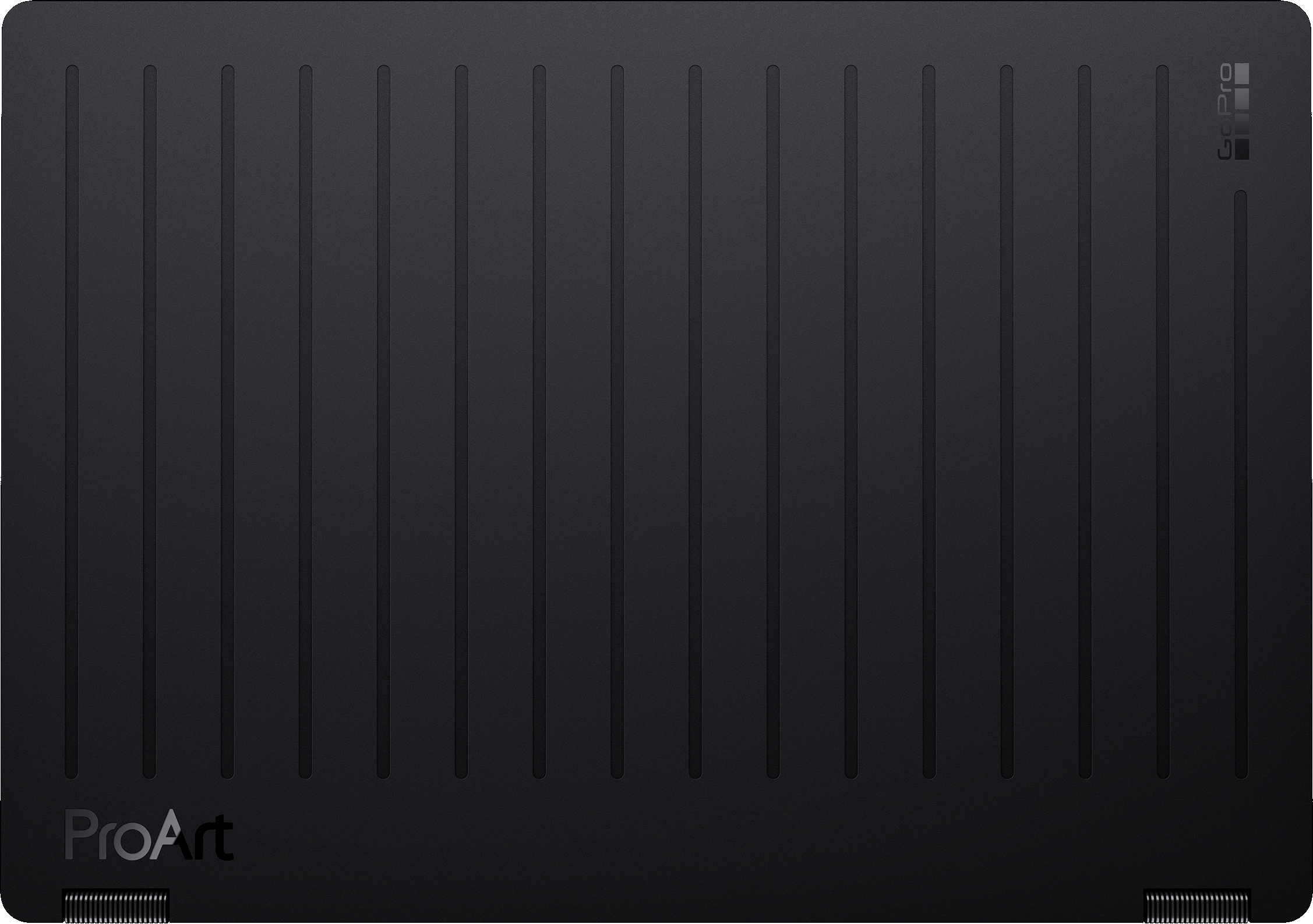 Schwarzes Gehäuse mit vertikalen Rillen und ProArt-Logo.