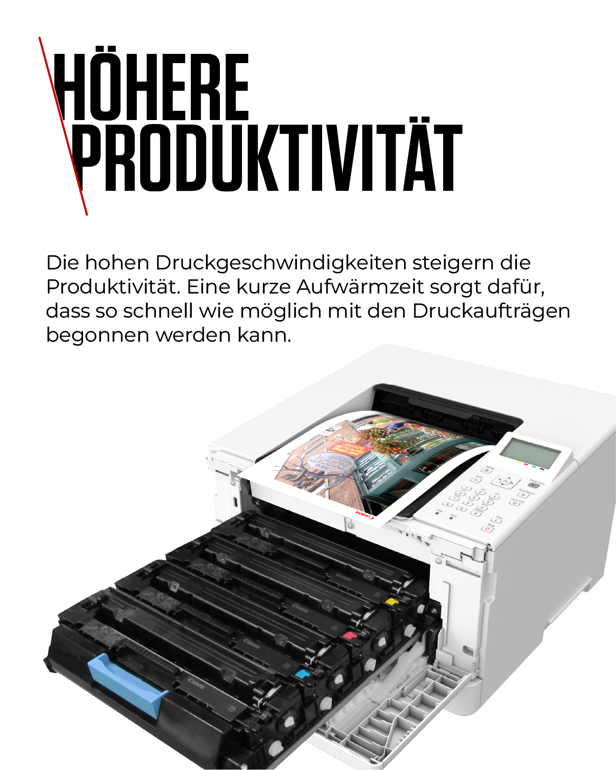 Ein weißer Drucker mit ausgefahrener Ladeeinheit für Patronen.