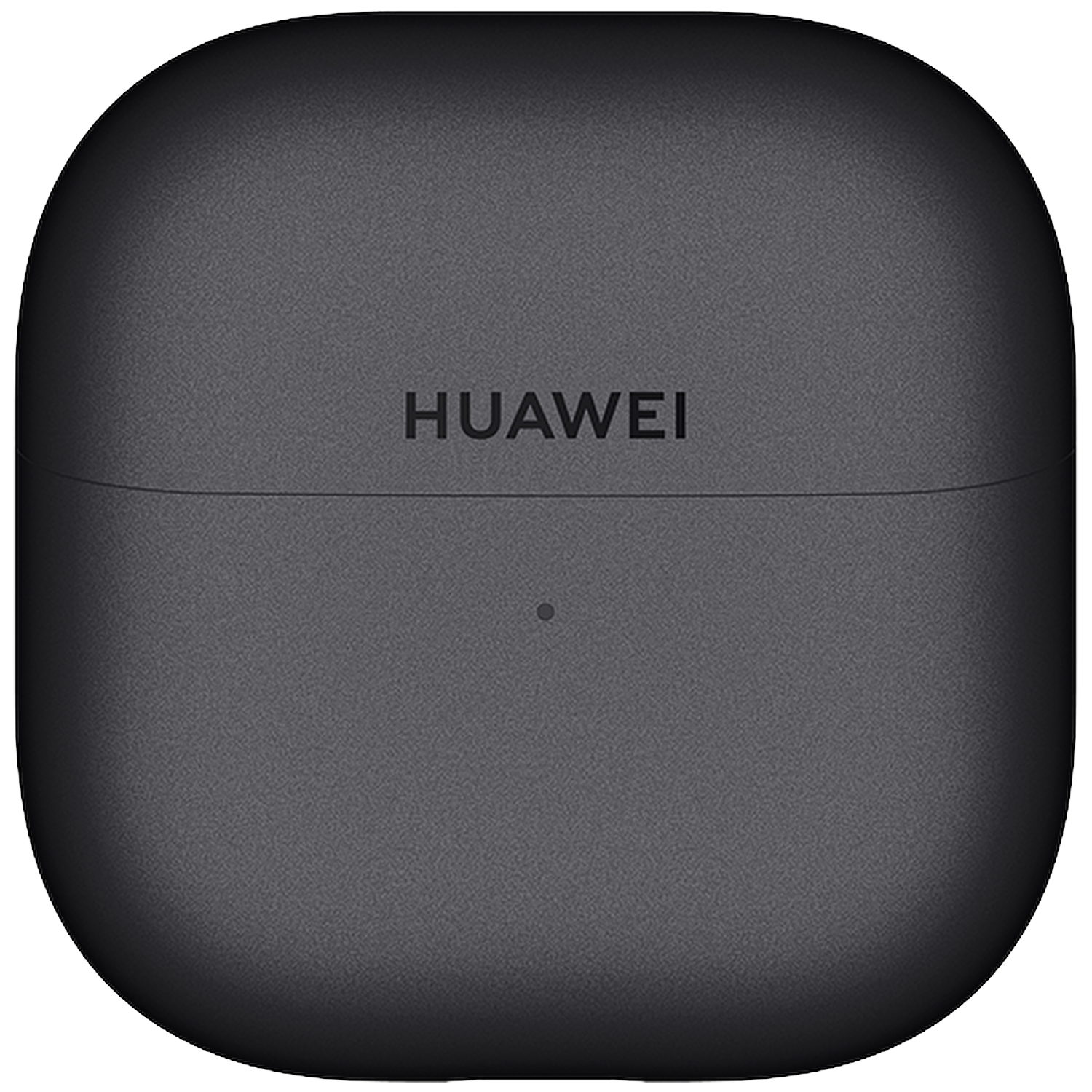 Donkergrijs Huawei oordopjeshoesje met logo en klein puntje.