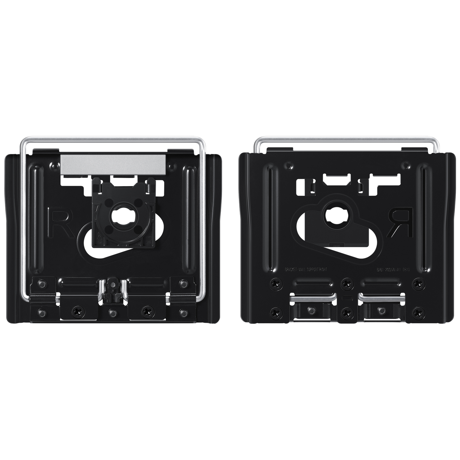 Two black brackets side-by-side, showing front and back views.