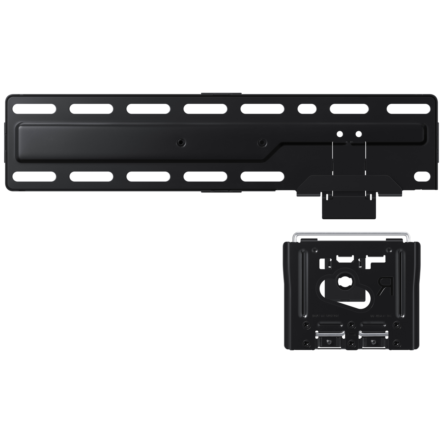 A black wall mount for a TV and a separate bracket.