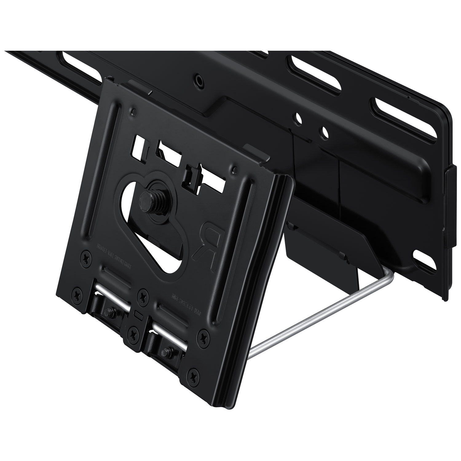 Black bracket with silver bar, isolated on a white background.