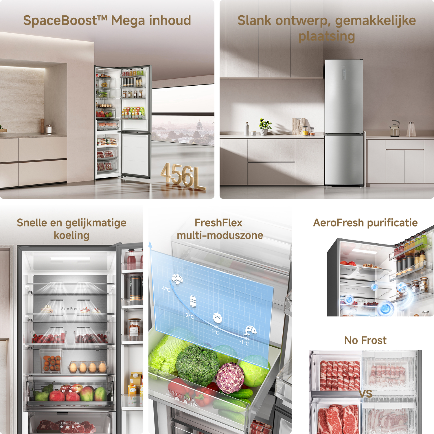 Koelkast met grote inhoud, slank design en diverse koelzones.