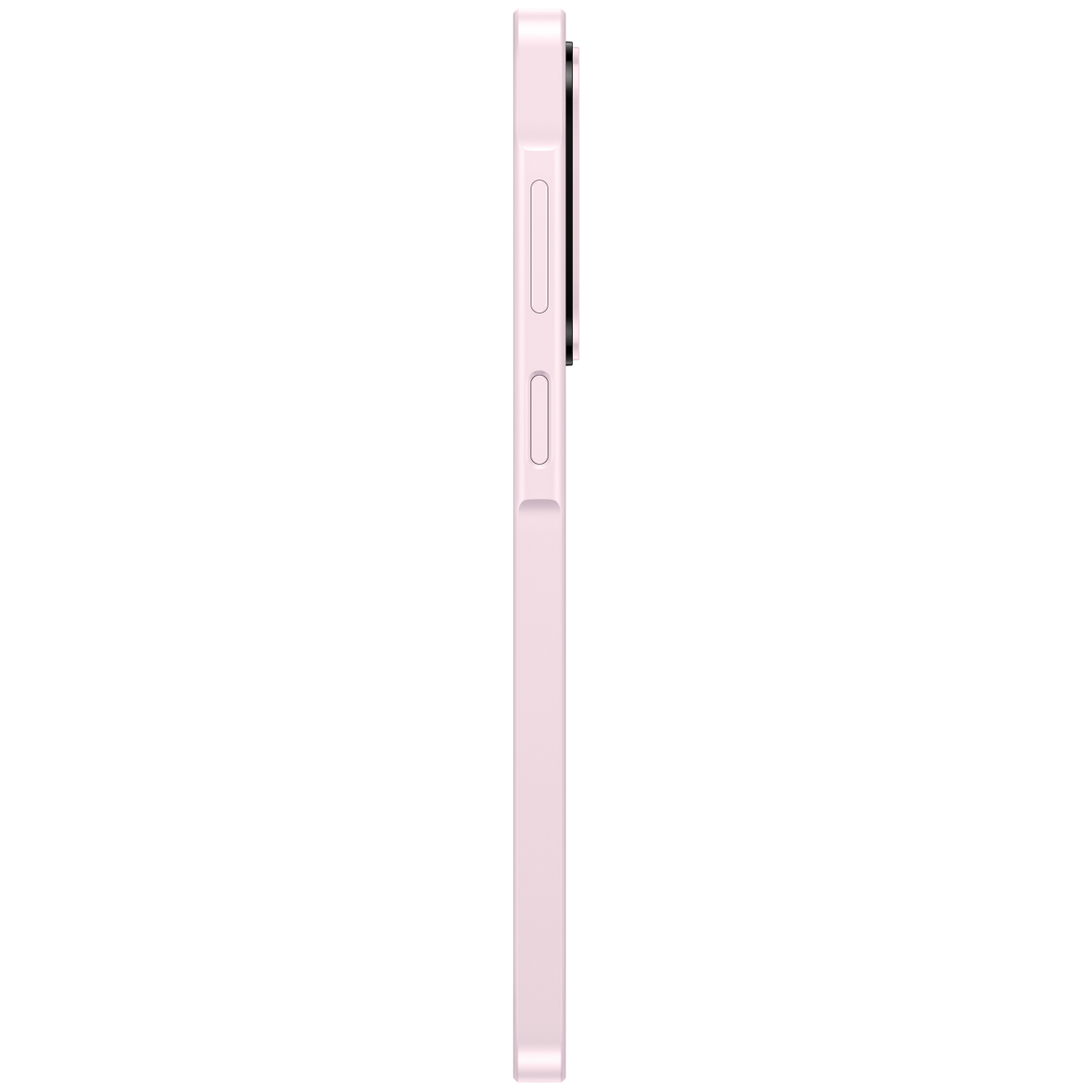 Un smartphone rose pâle vu de côté avec des boutons.