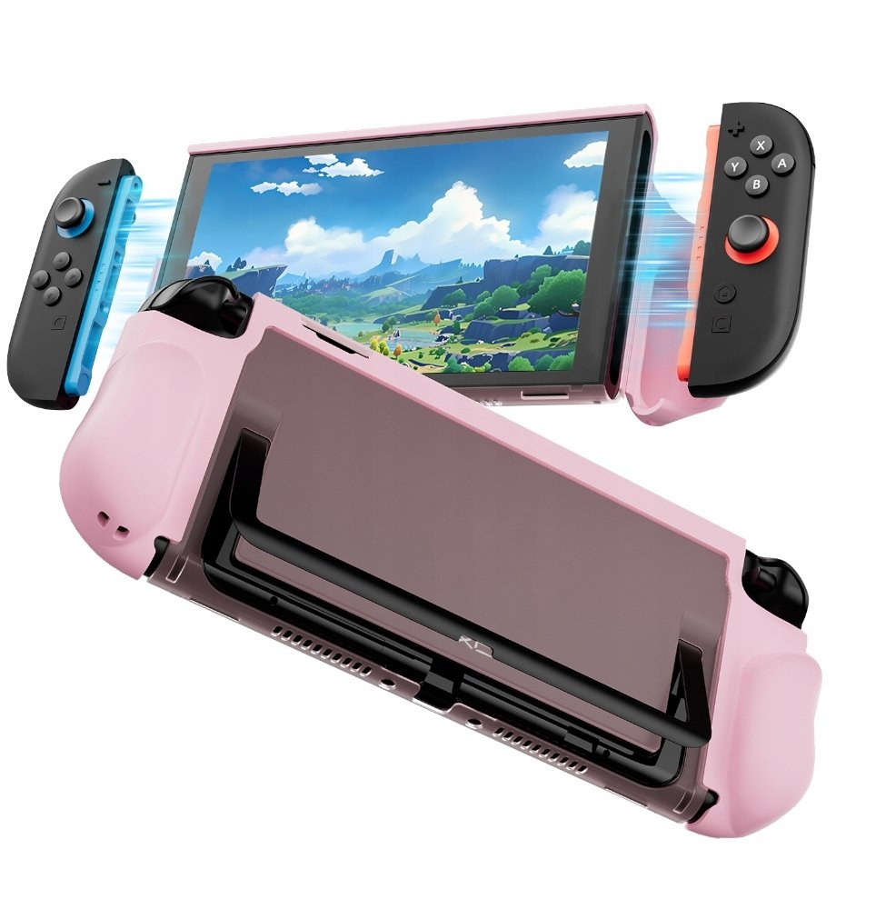 Różowe etui ochronne do konsoli Nintendo Switch z odłączanymi Joy-conami.