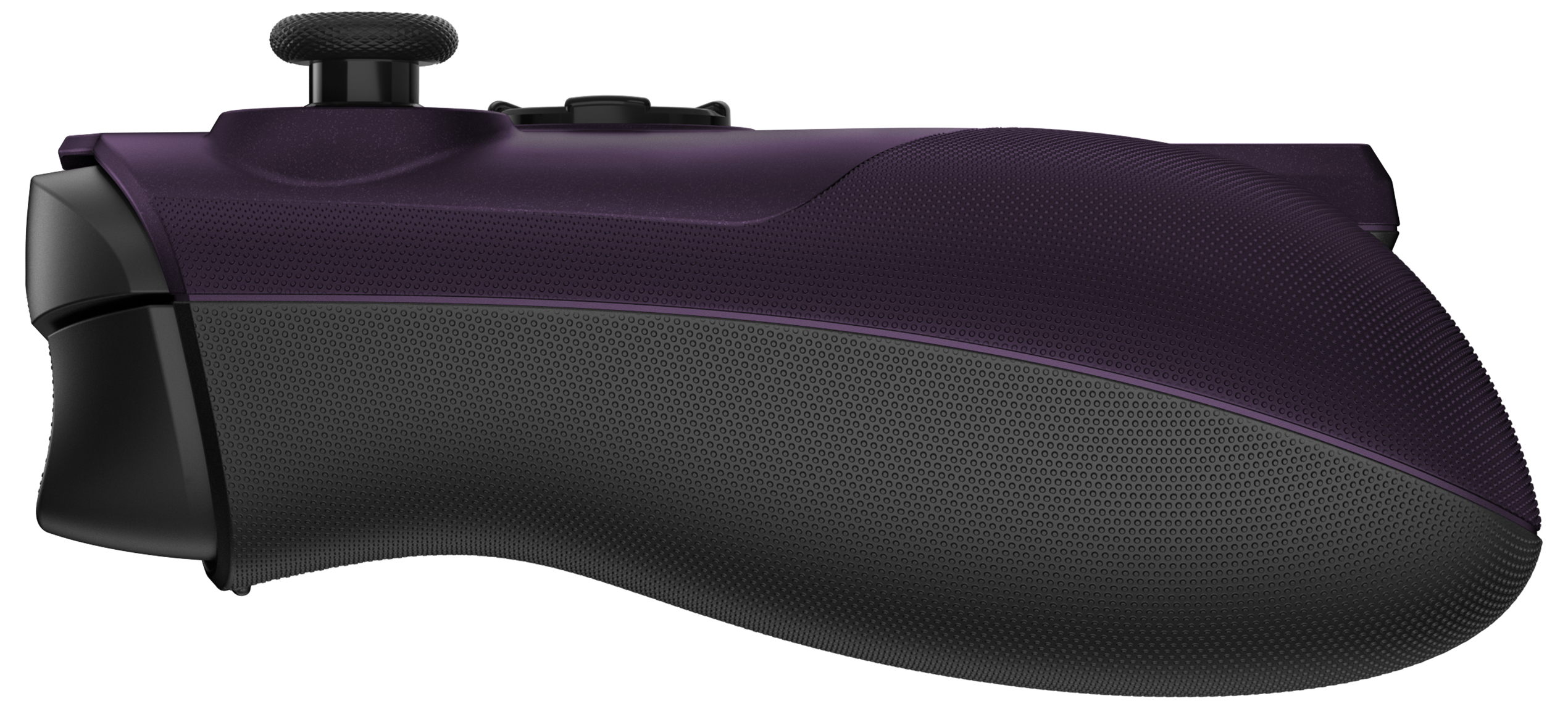 Lila Gaming-Controller mit schwarzem Griff und Textur.