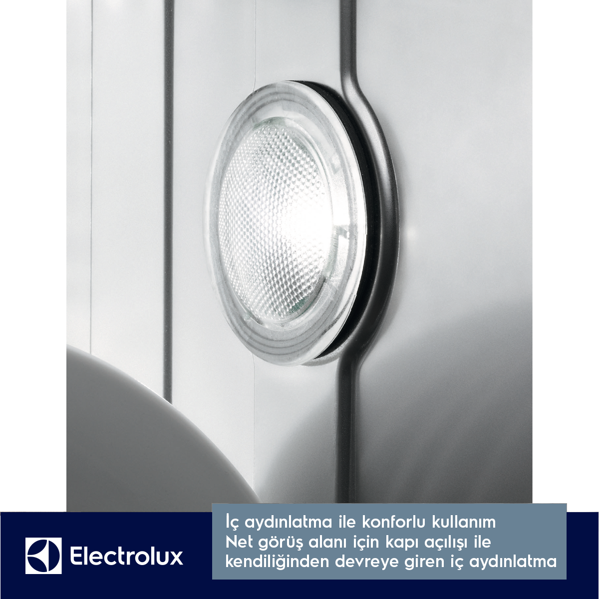 Electrolux logosu olan iç aydınlatma. Yakın çekim.