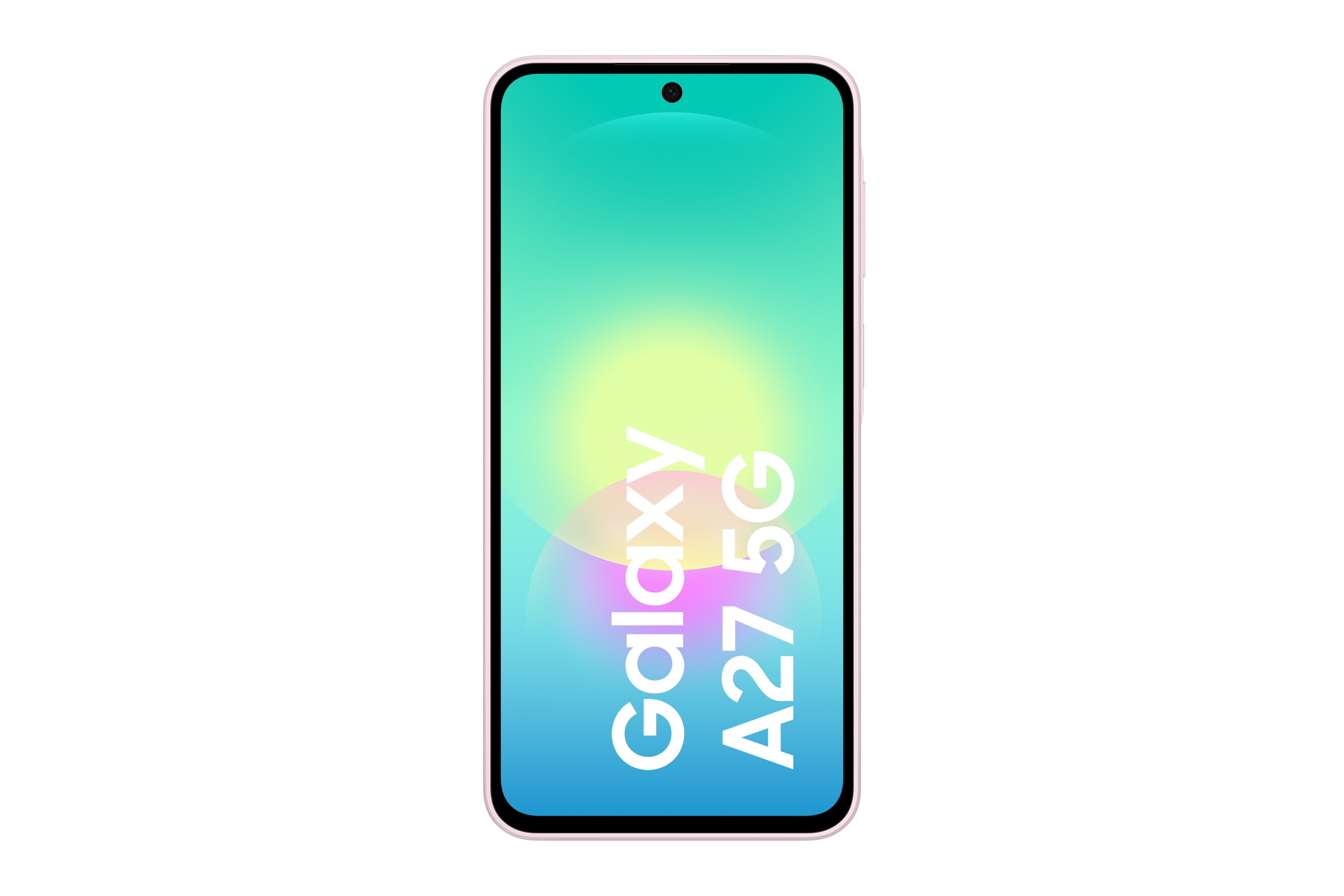 Ein rosafarbenes Samsung Galaxy A27 5G Smartphone mit einem Farbverlauf-Display.