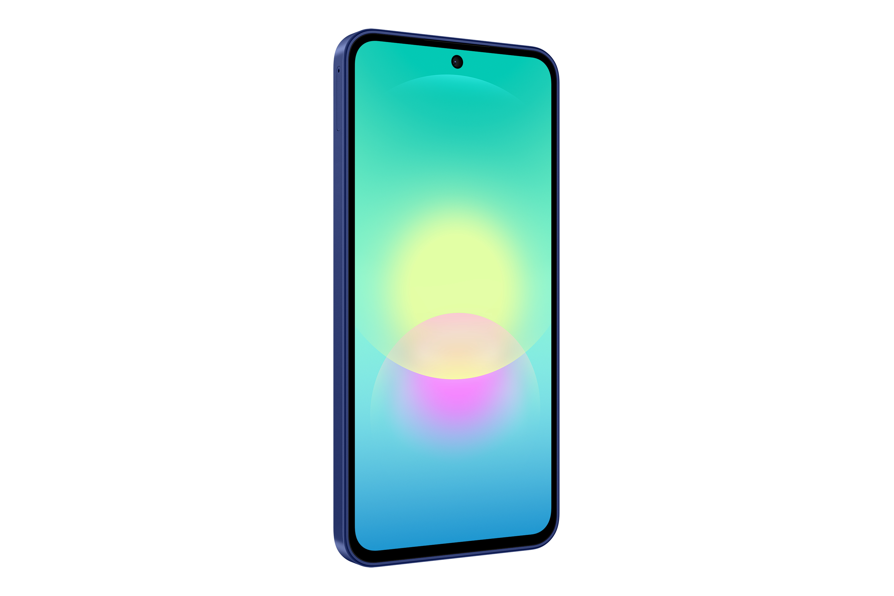 Ein blaues Smartphone mit einem Farbverlauf auf dem Bildschirm.