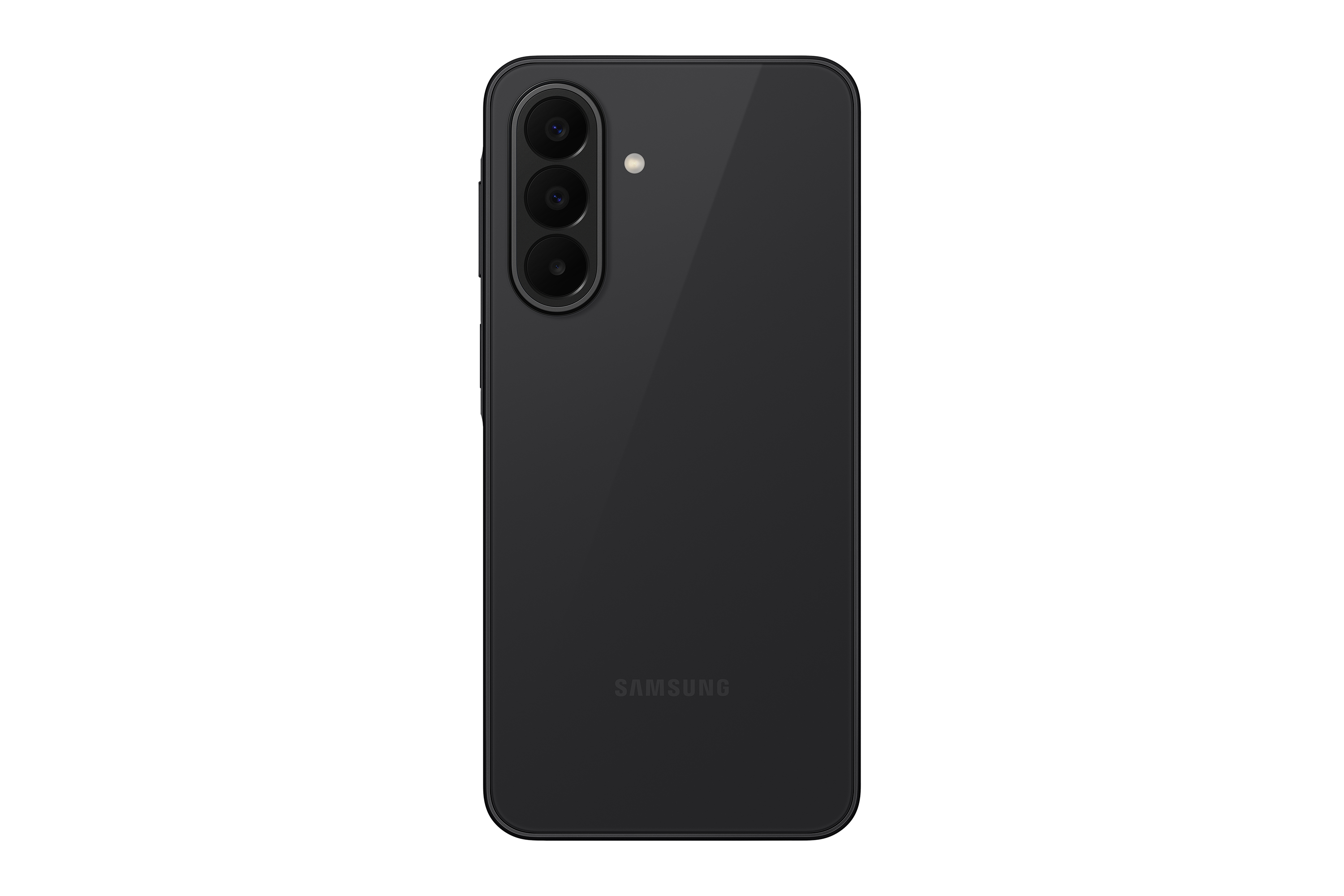 Rückseite eines schwarzen Samsung Smartphones mit drei Kameras.