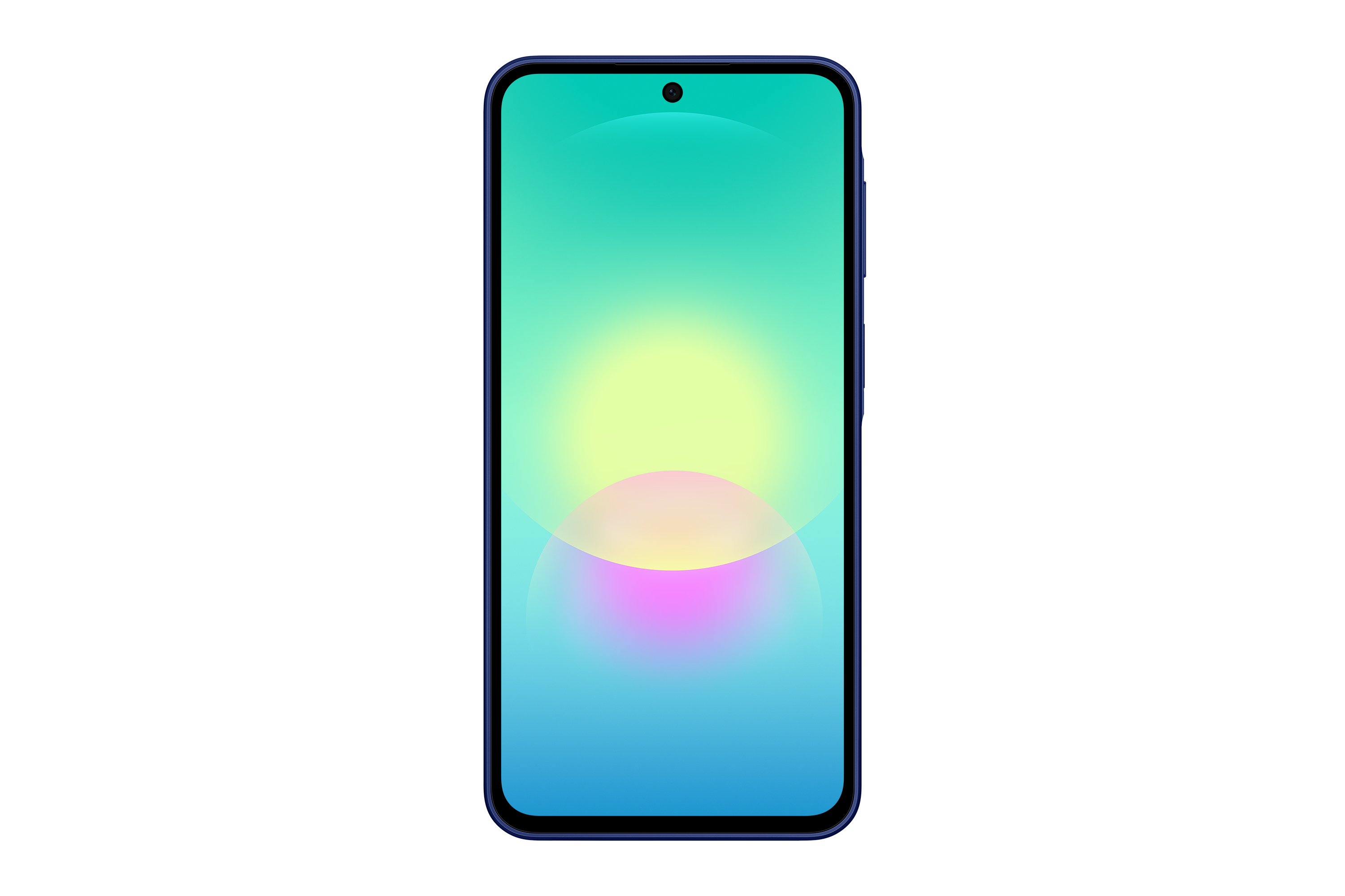 Ein dunkles Smartphone mit einem Farbverlauf von Grün zu Blau auf dem Bildschirm.