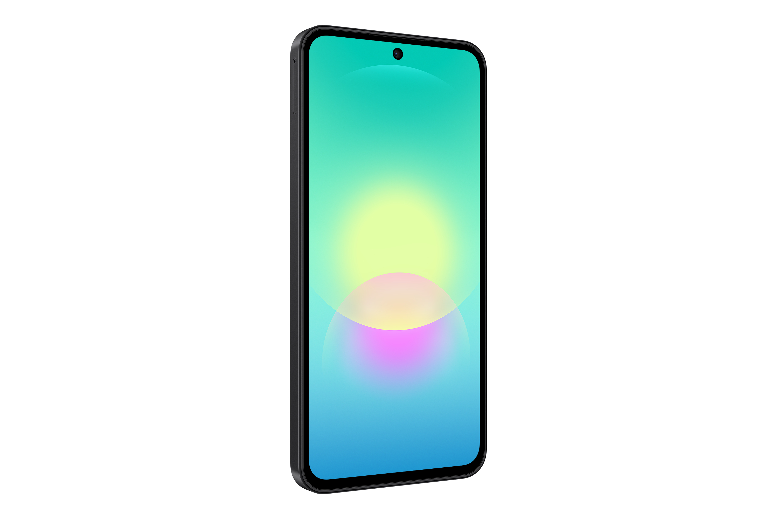 Ein schwarzes Smartphone mit einem Farbverlauf auf dem Bildschirm von Blau zu Grün.