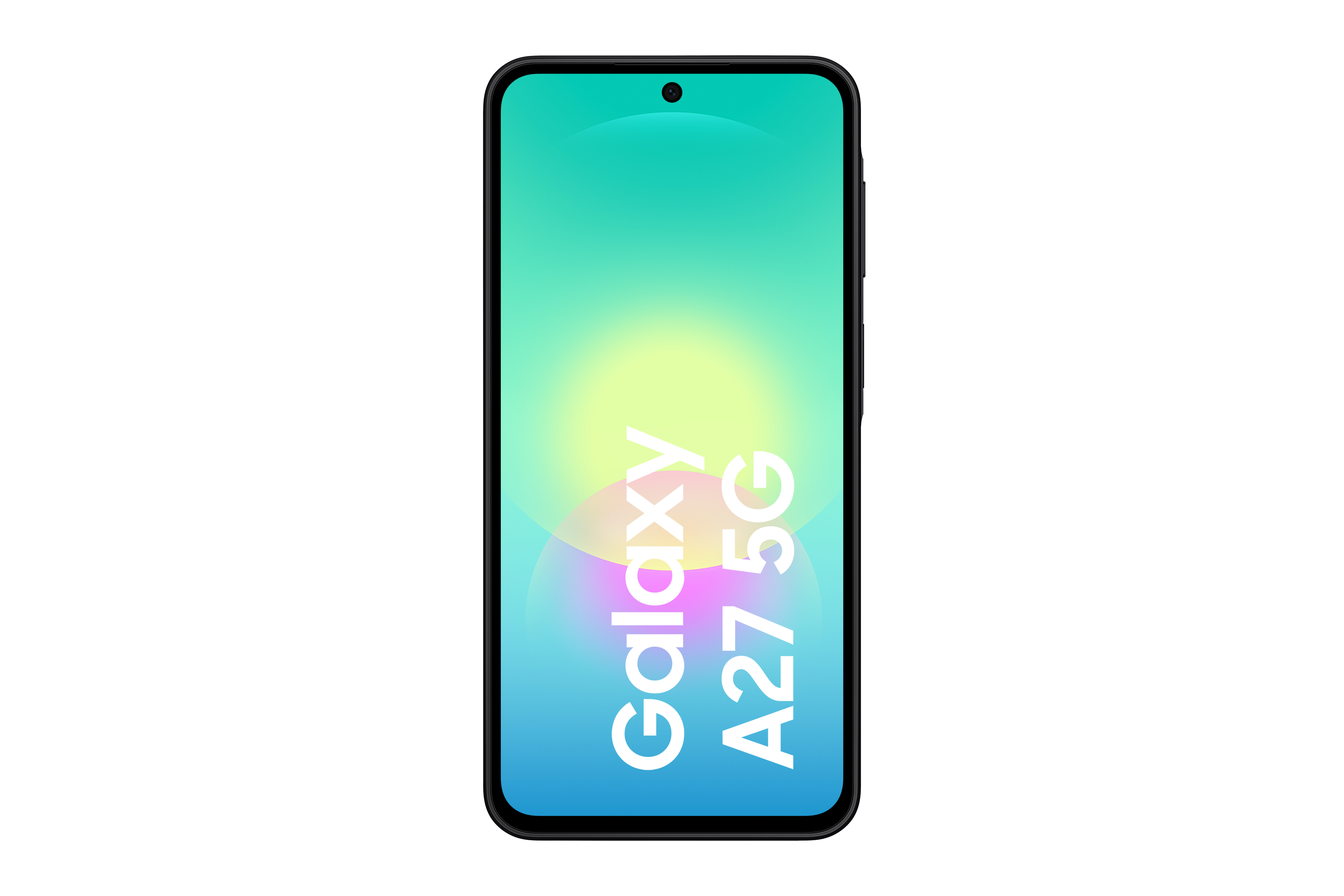 Ein schwarzes Samsung Galaxy A27 5G Smartphone mit einem Farbverlauf auf dem Bildschirm.