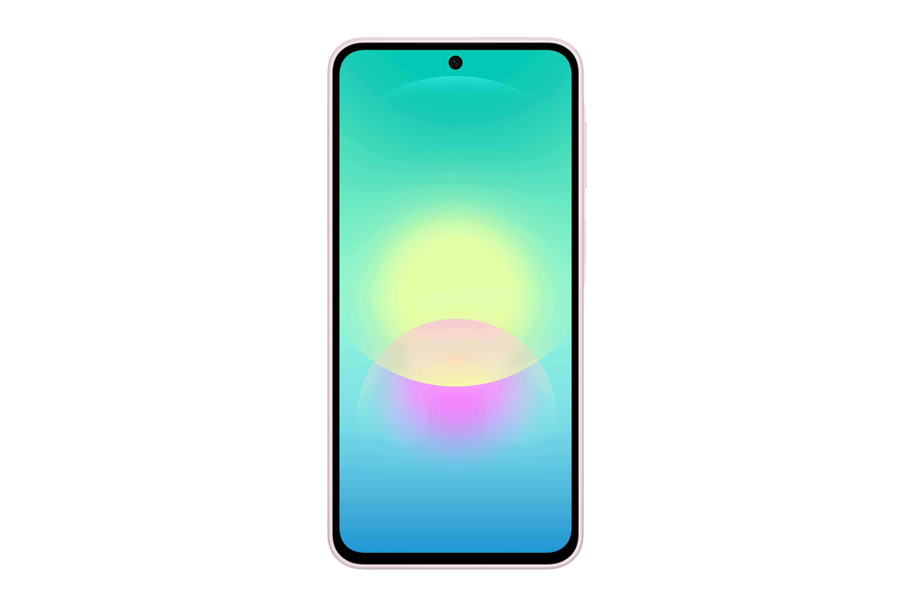 Ein rosafarbenes Smartphone mit einem bunten Hintergrund auf dem Bildschirm.