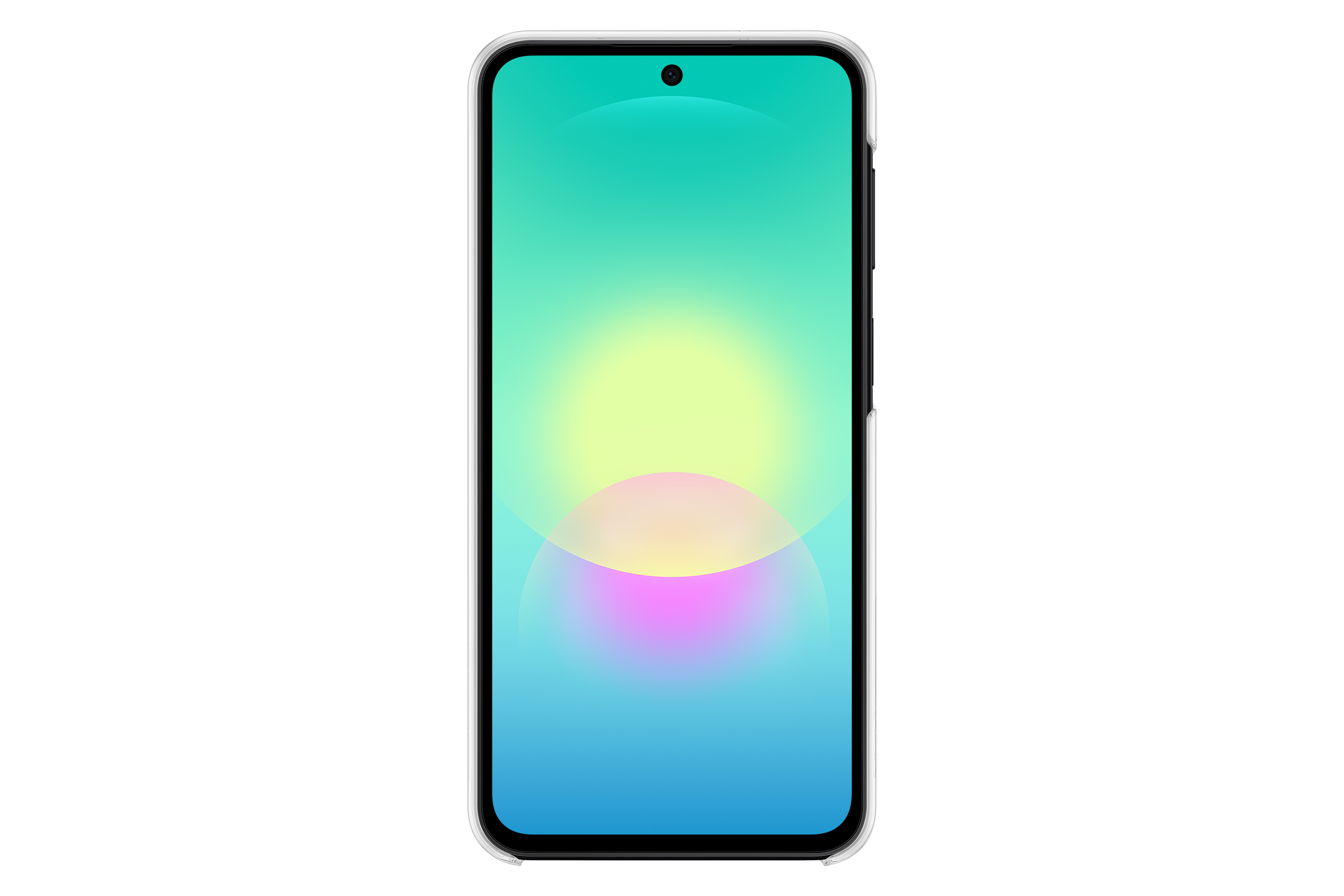 Ein Smartphone mit einem Farbverlauf-Hintergrund in Türkis, Gelb und Blau.