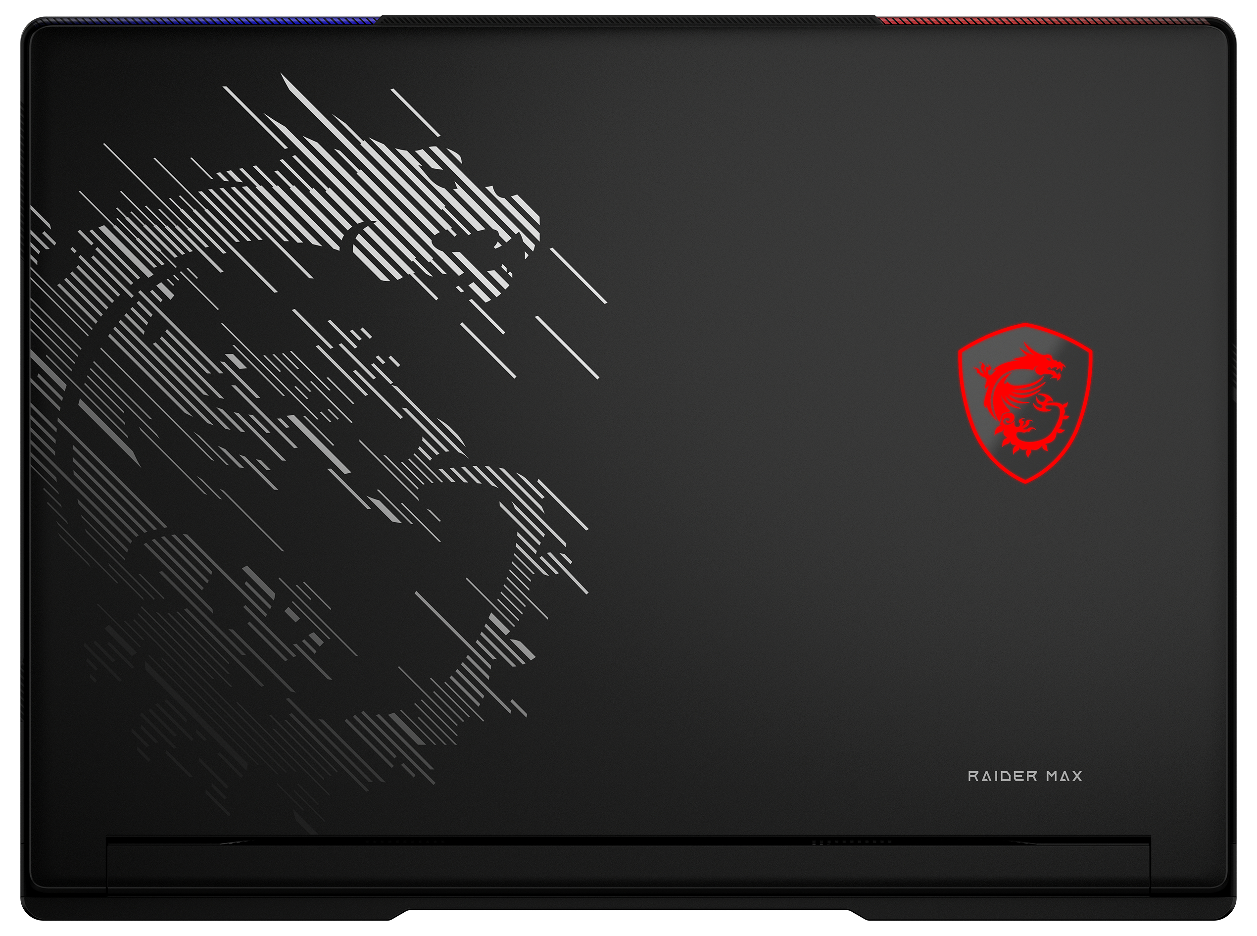 Schwarzer Laptop mit silbernem Drachenmuster und rotem MSI-Logo.