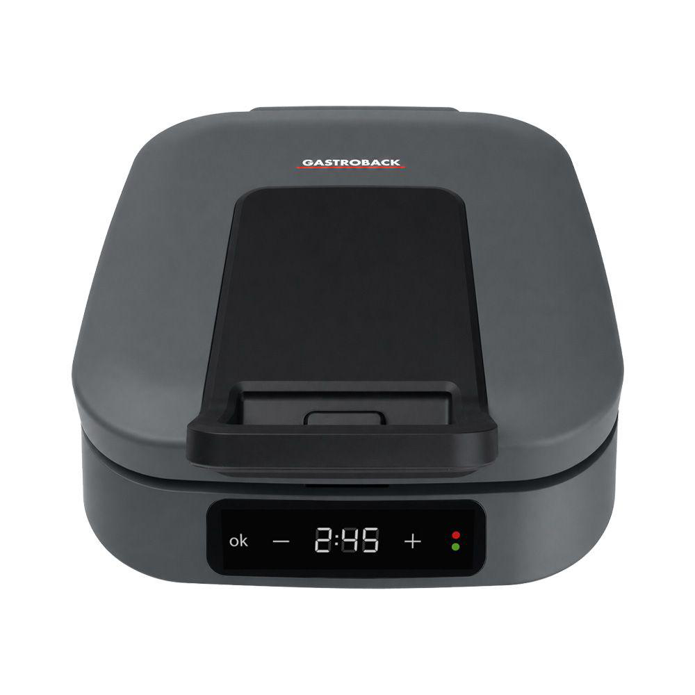 Grauer Gastroback-Toaster mit schwarzem Display und roten/grünen Lichtern.