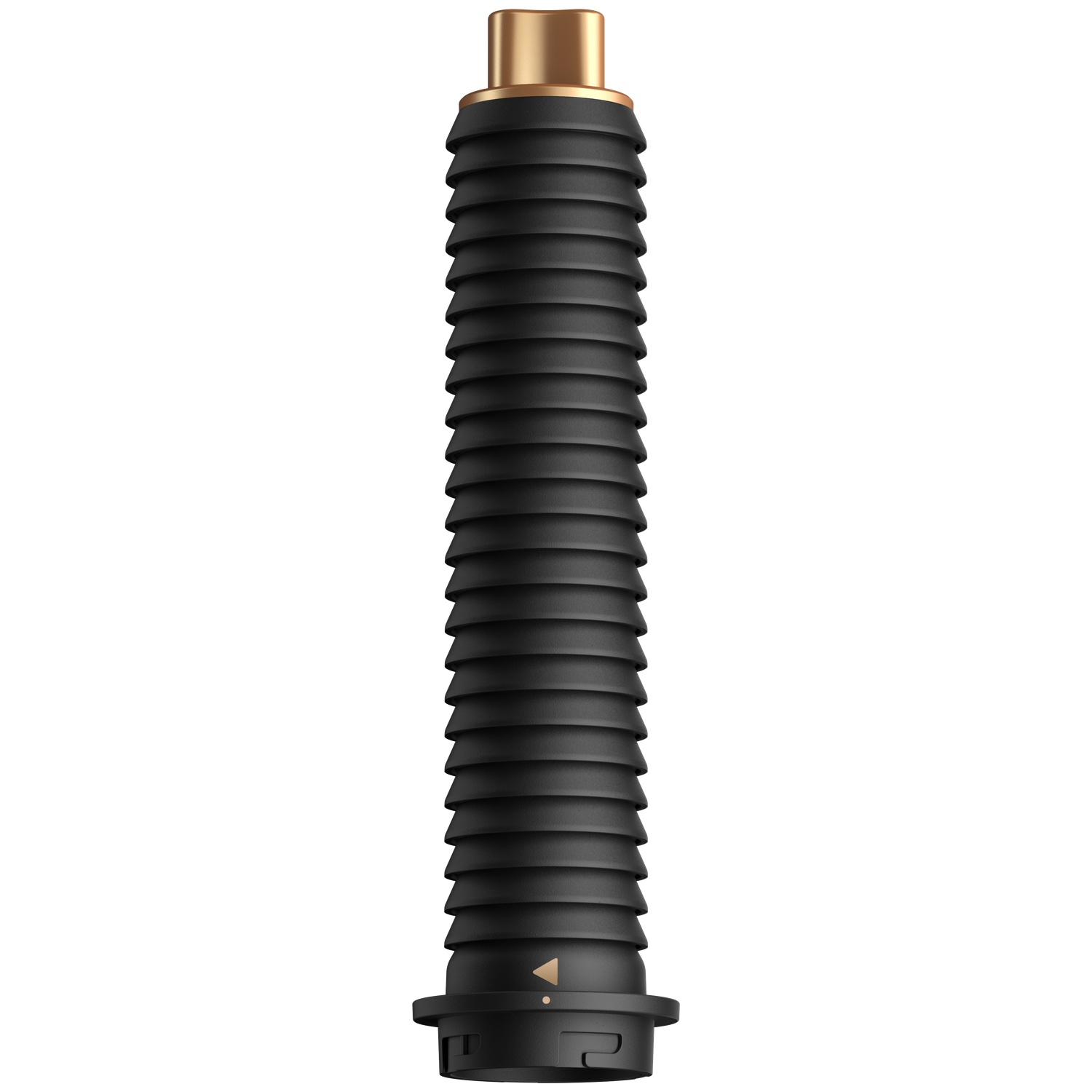A black, ribbed cylinder with gold ends on a white background.