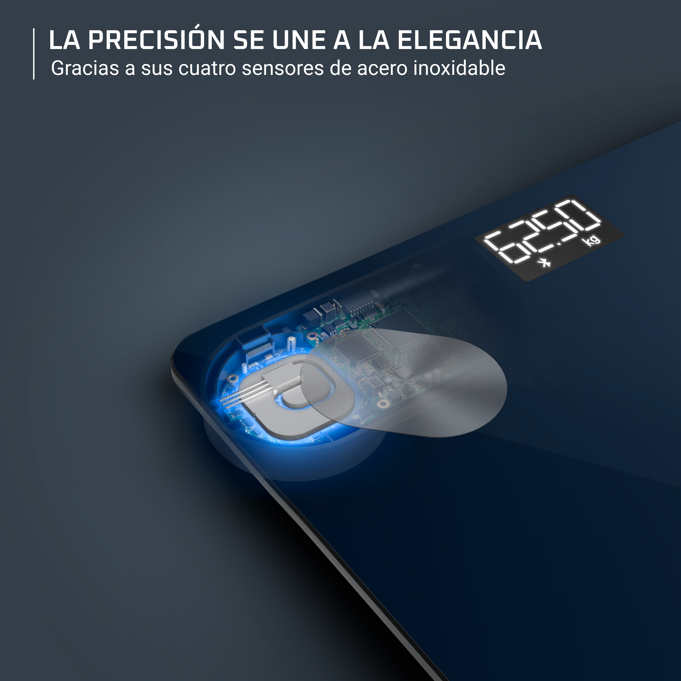 La precisión se une a la elegancia gracias a sus 4 sensores de acero inoxidable.