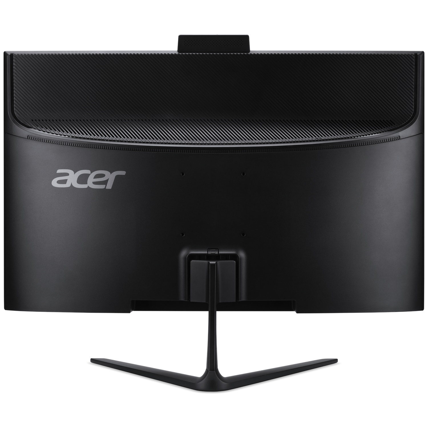 Rear view of a black Acer monitor with a wide, curved screen and a Y-shaped stand.