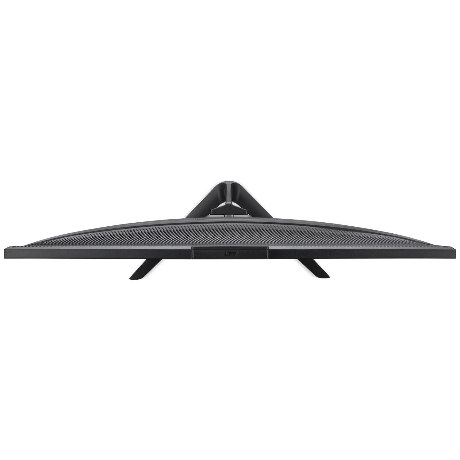 Black computer monitor viewed from above with a sleek stand.
