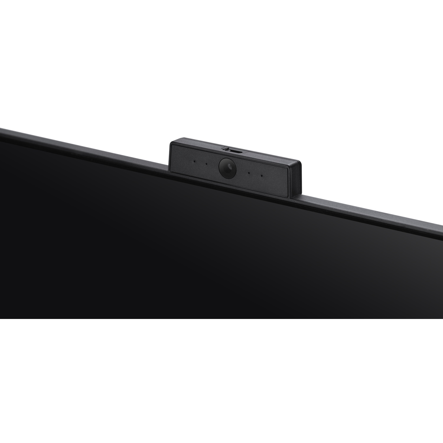 A black webcam is mounted on the top edge of a dark monitor.
