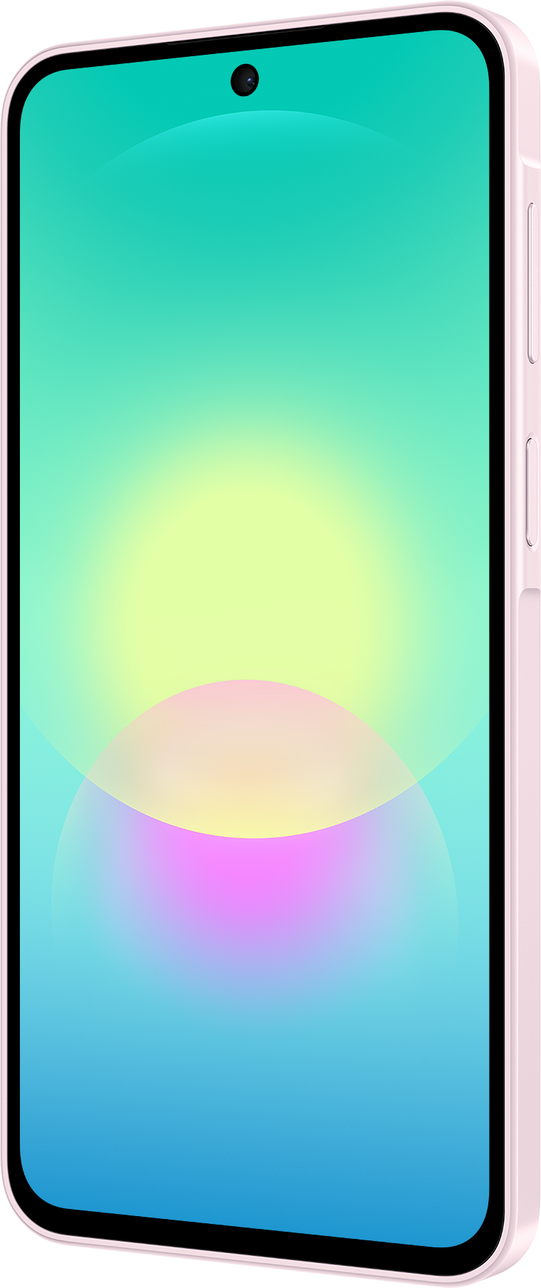 Ein rosa Smartphone mit einem Farbverlauf auf dem Bildschirm von Türkis zu Blau.