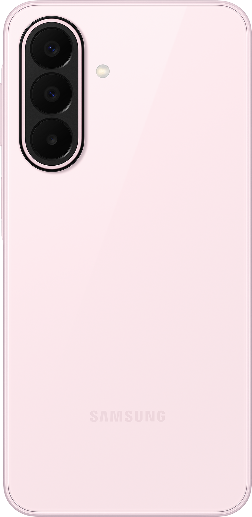 Rückseite eines rosa Samsung Handys mit drei Kameras und Blitz.
