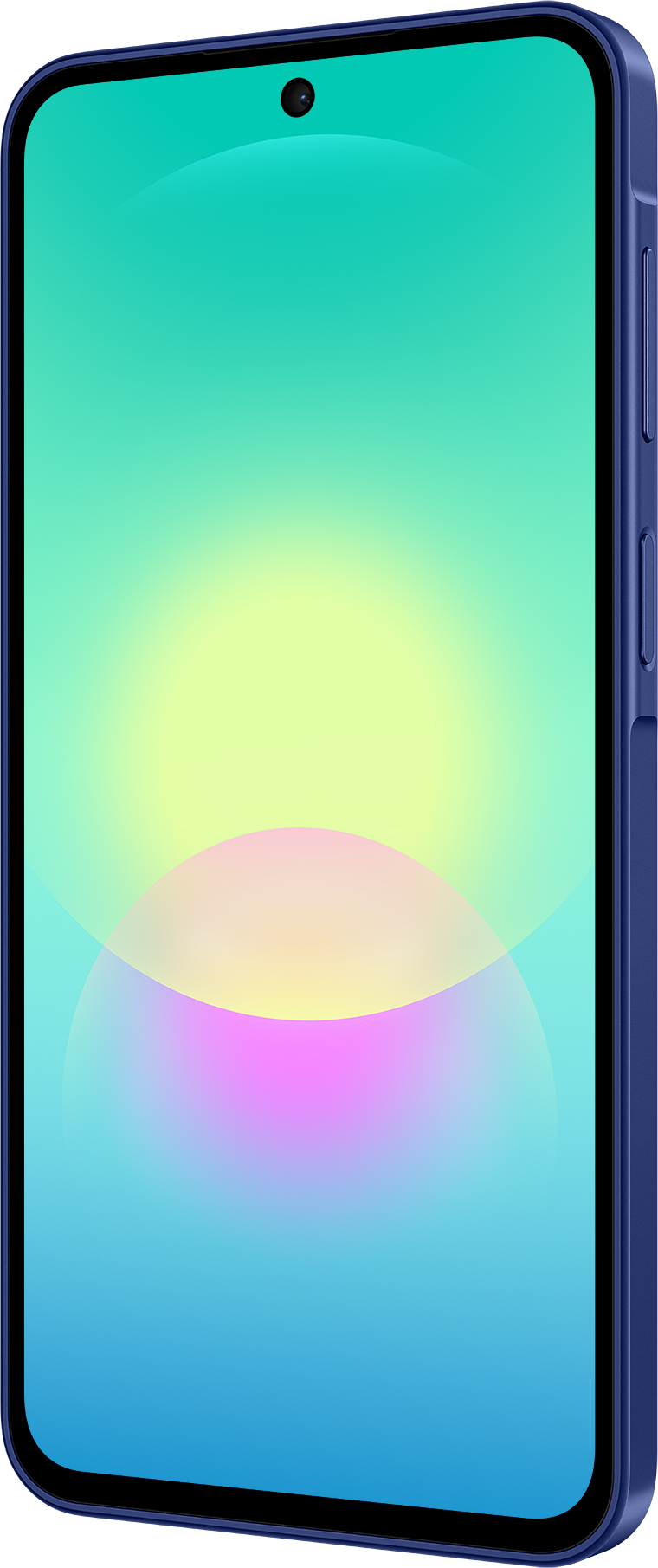 Ein blaues Smartphone mit einem Farbverlaufshintergrund von Türkis zu Blau.