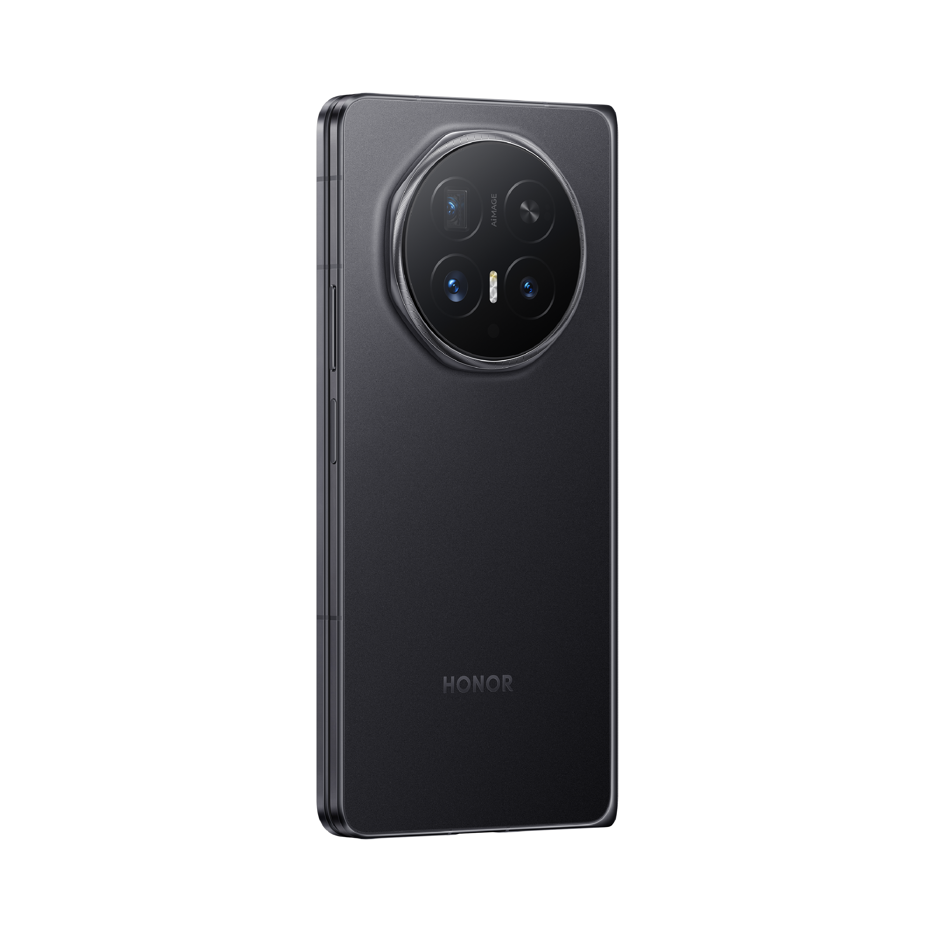 Dunkelgraues Smartphone mit kreisförmiger Kamerainsel und HONOR-Logo.