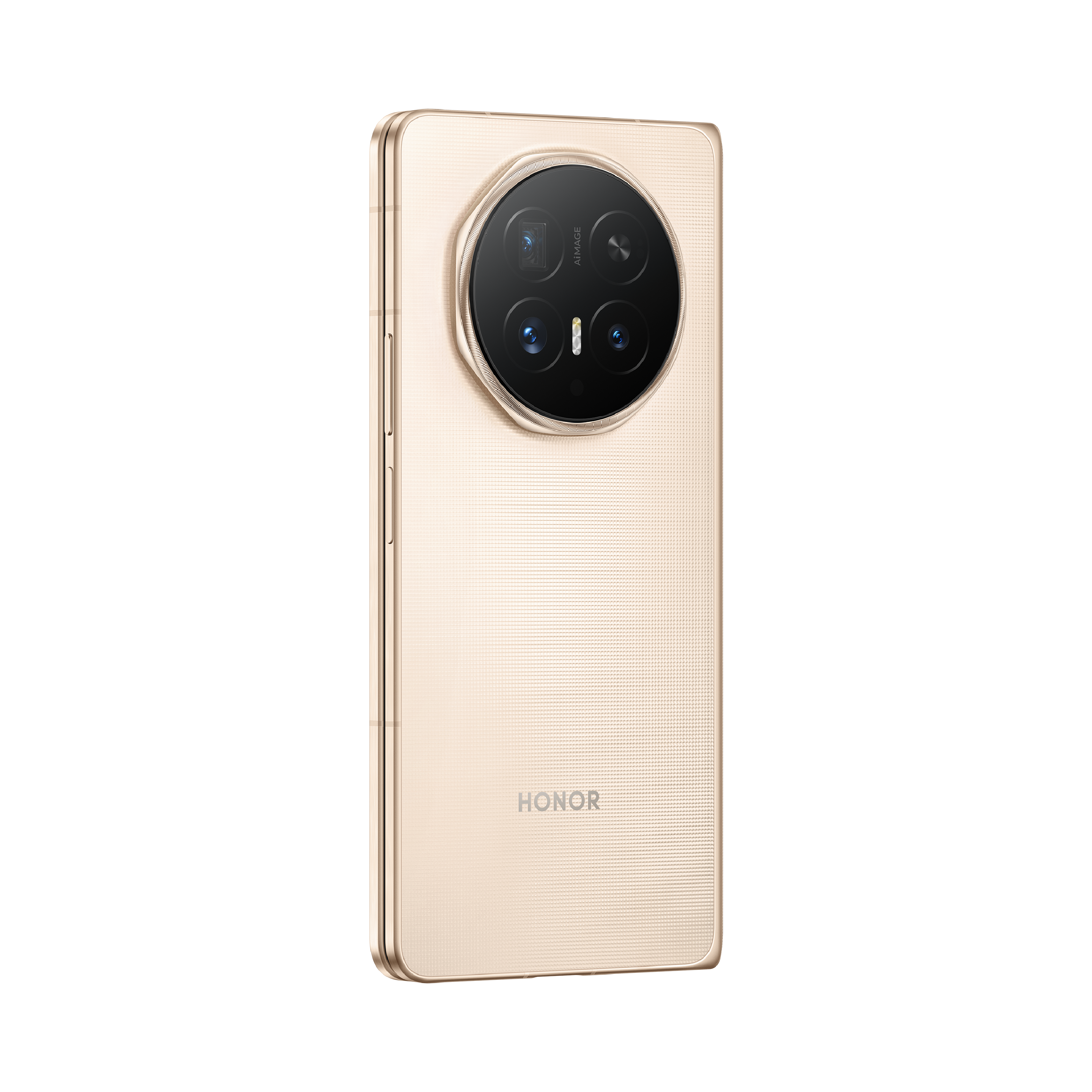 Ein goldener Honor Smartphone mit einem runden Kameramodul auf der Rückseite.