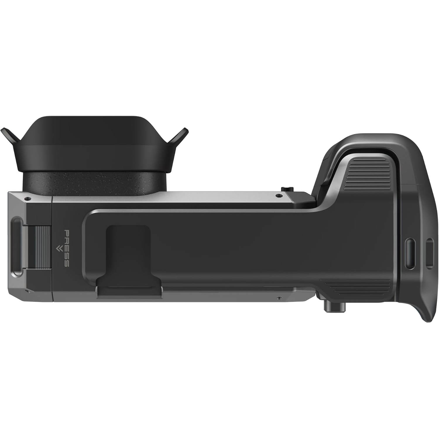 Black electronic viewfinder with a diopter adjustment lens, isolated on white.