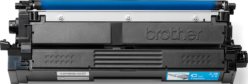 Cartuccia toner laser Brother con tamburo blu e componenti in plastica nera.