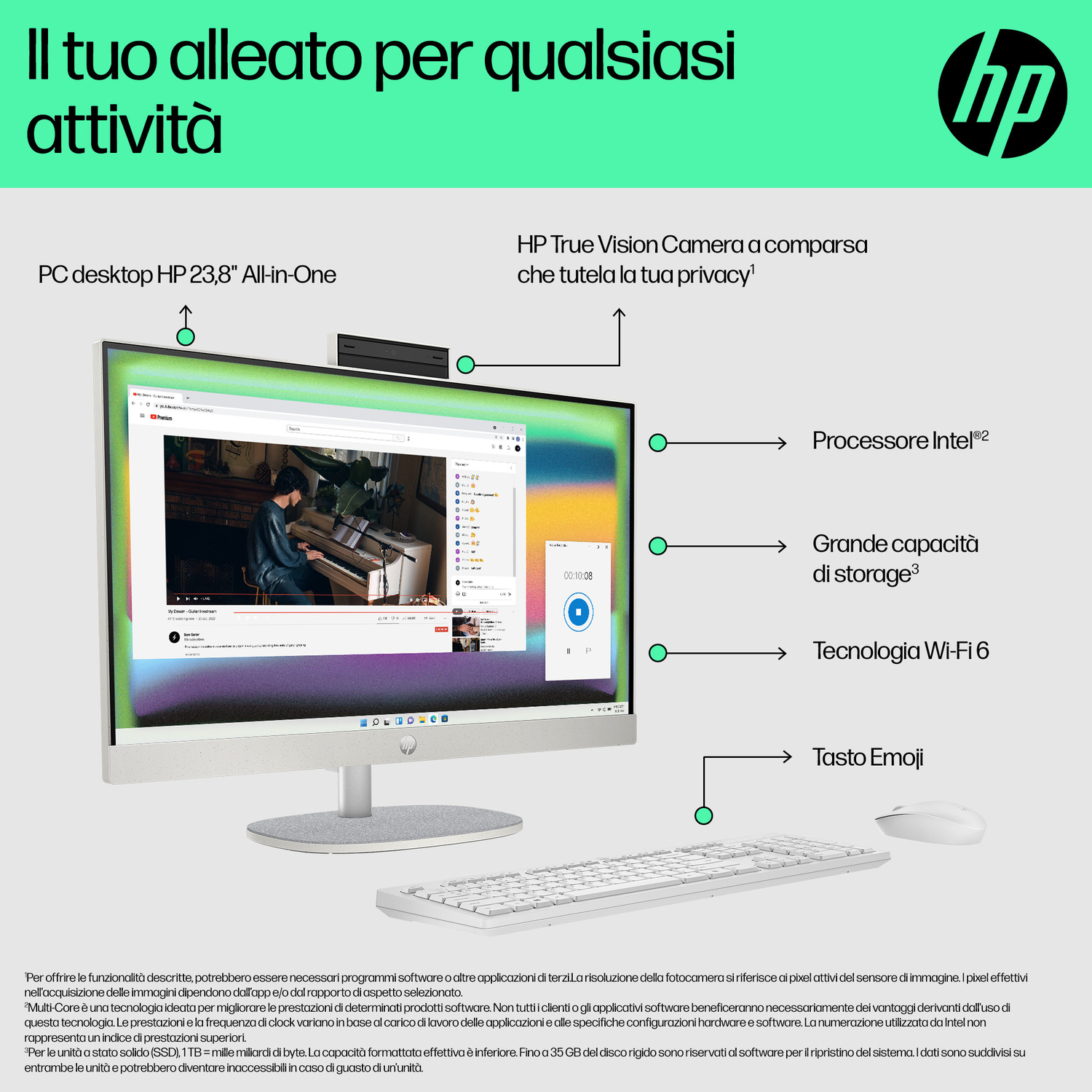 PC desktop HP All-in-One con processore Intel, ampio storage, Wi-Fi 6.