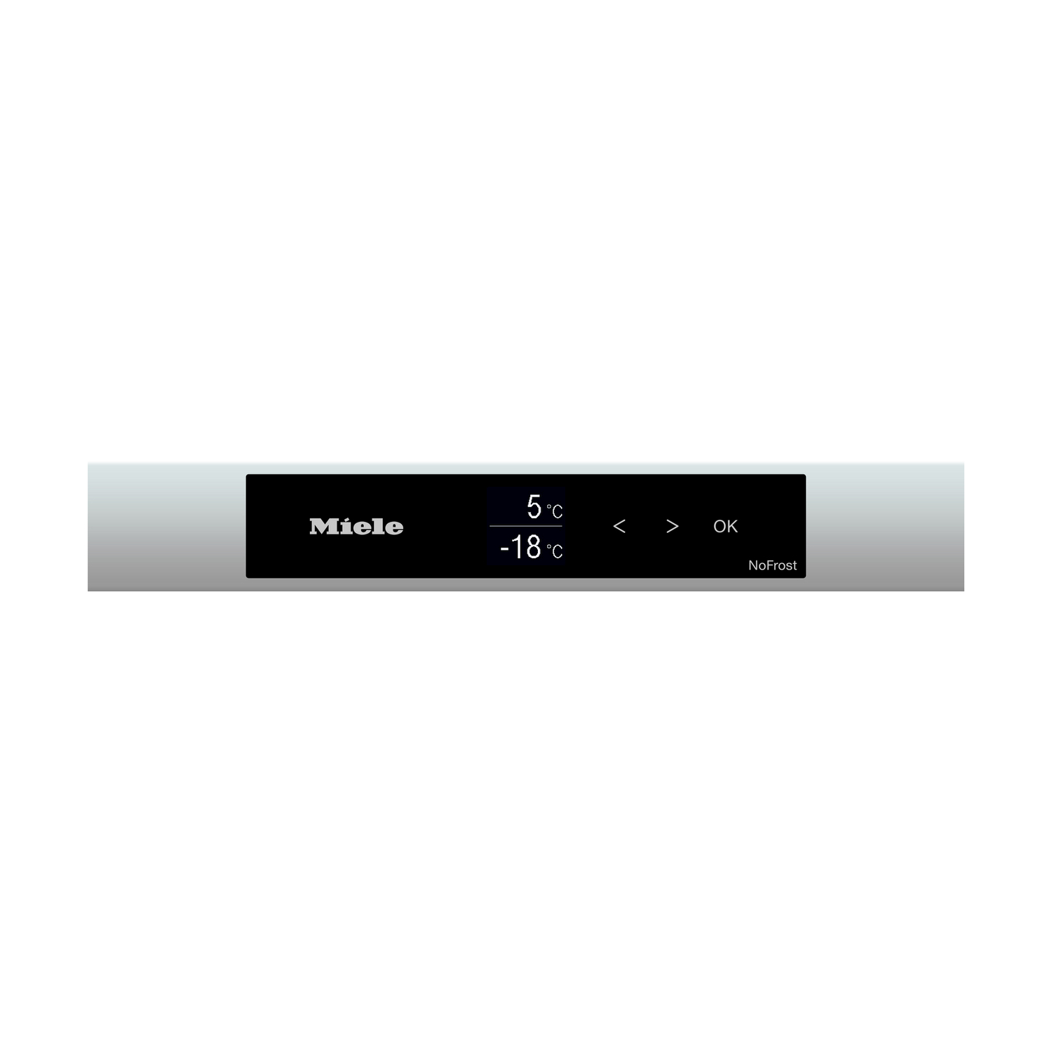 Logo Miele, 5°C e -18°C, frecce e pulsante OK, NoFrost