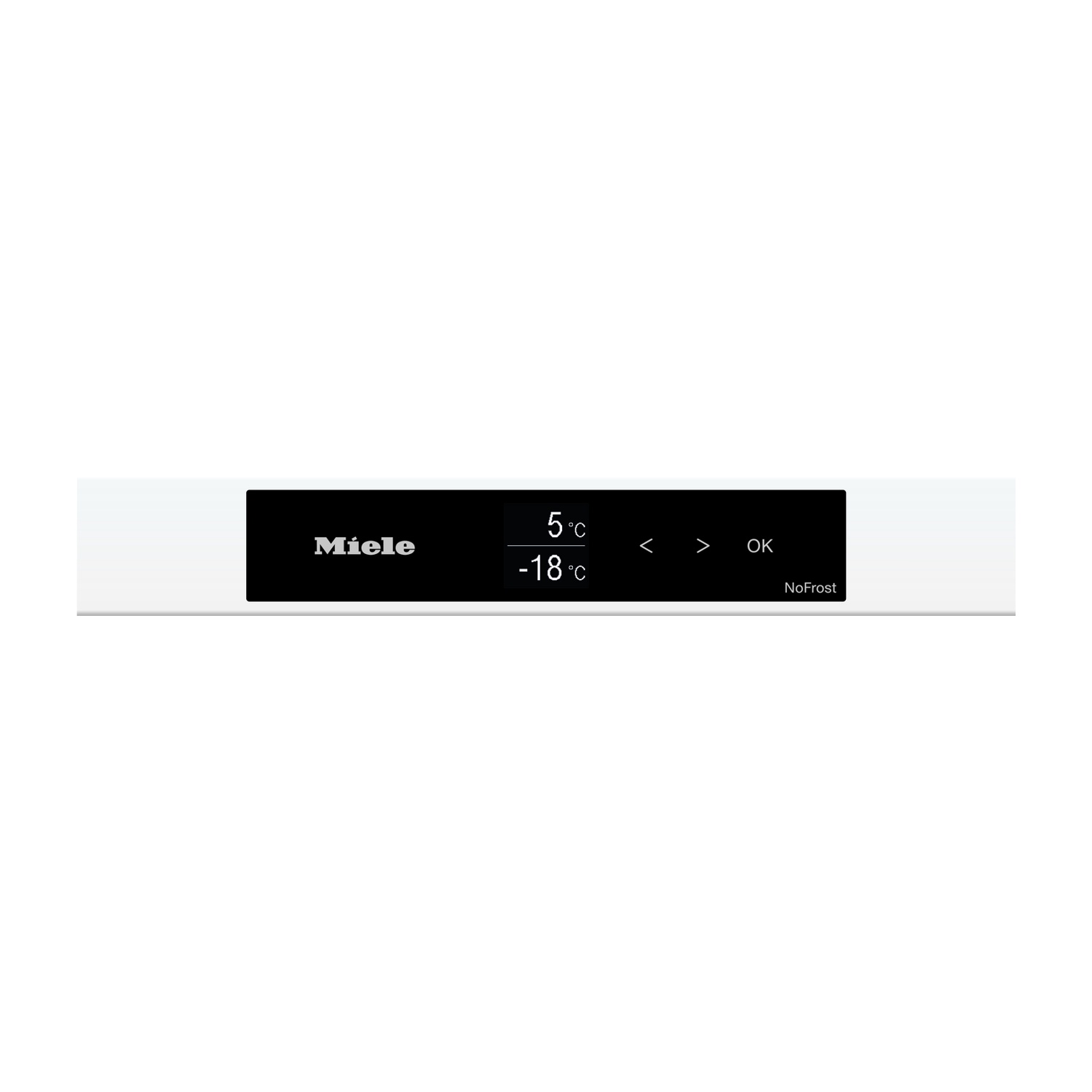 Display Miele mostra 5°C e -18°C, con navigazione e opzione OK.