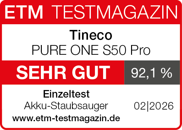 ETM Testmagazin: Tineco Pure One S50 Pro, Sehr Gut, 92,1%.