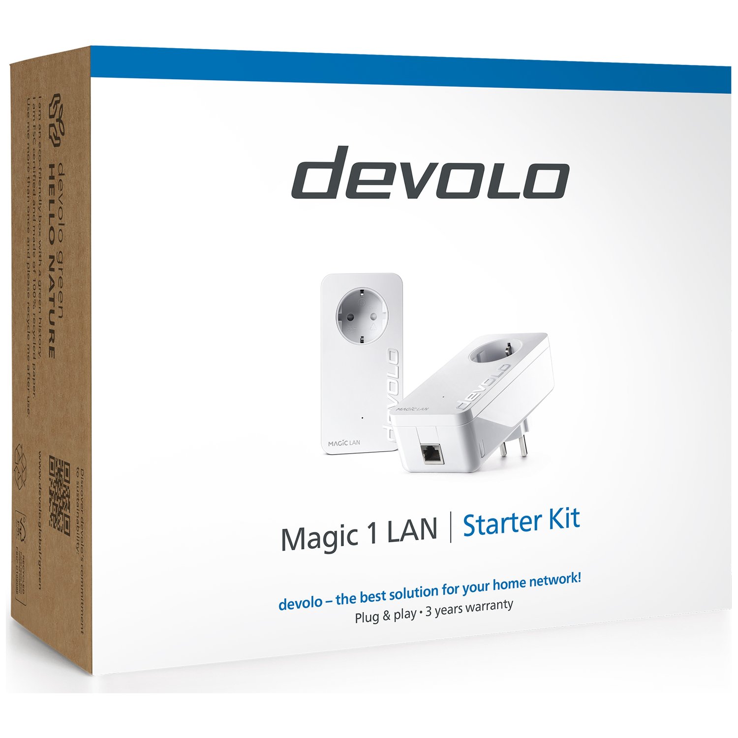 Devolo Magic 1 LAN Starter Kit doos met twee witte adapters.