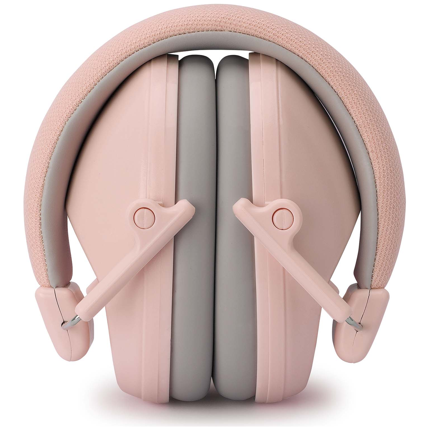 Casque rose et gris, plié, sur fond blanc.