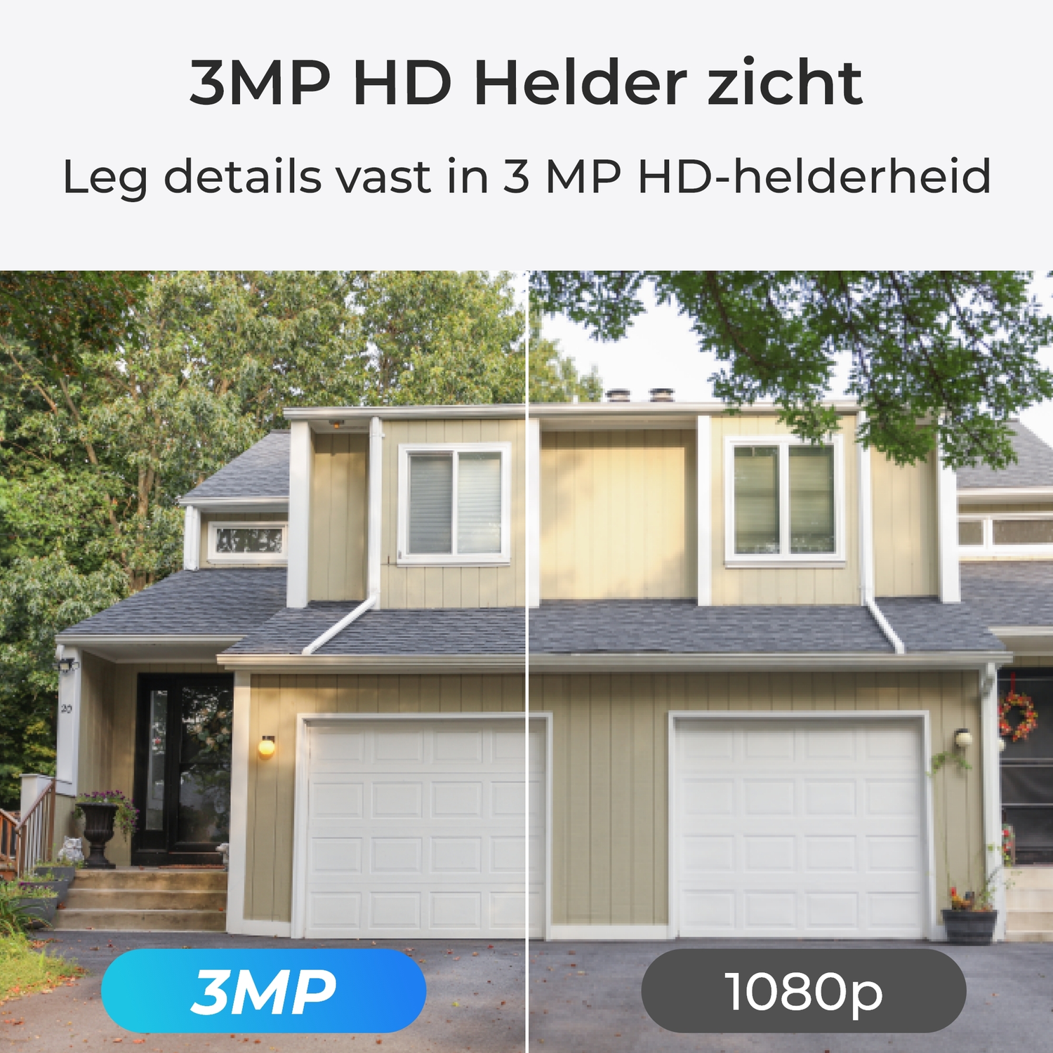 Two garage doors side-by-side, one labeled "3MP" and the other "1080p".