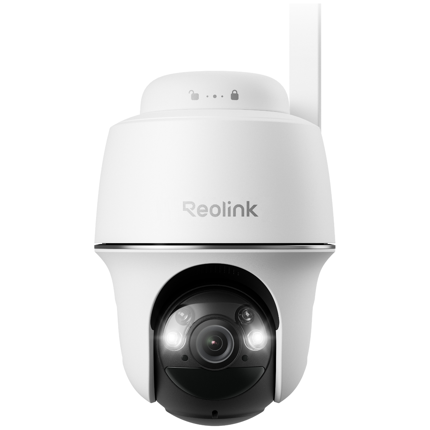 White security camera with Reolink logo and lens.