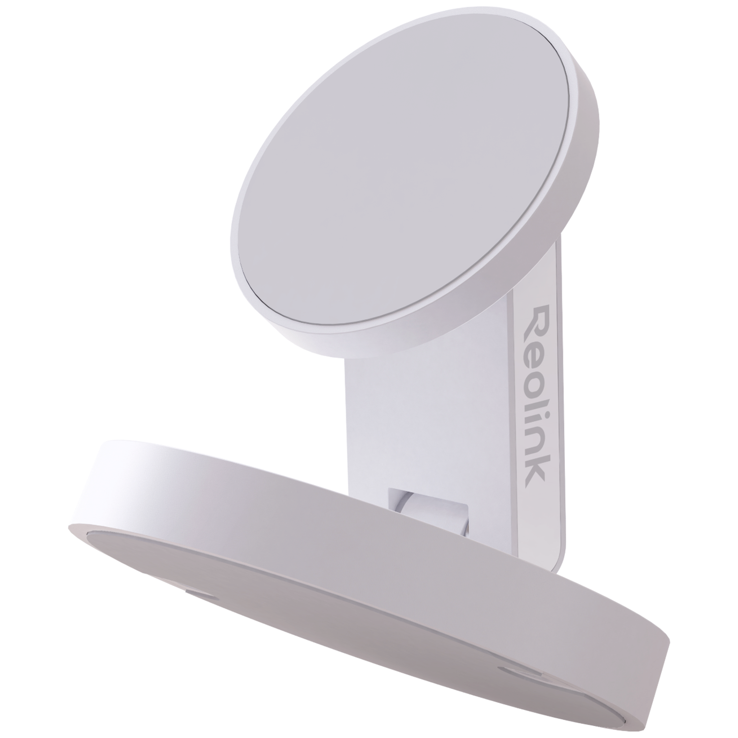 Un support Reolink blanc avec deux moitiés rondes, blanc.