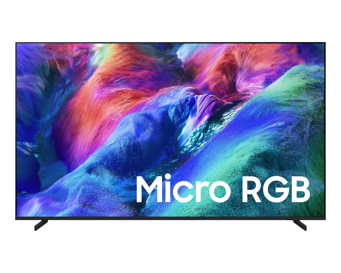 Micro RGB yazılı, canlı, çok renkli bir görüntü sergileyen modern bir TV.