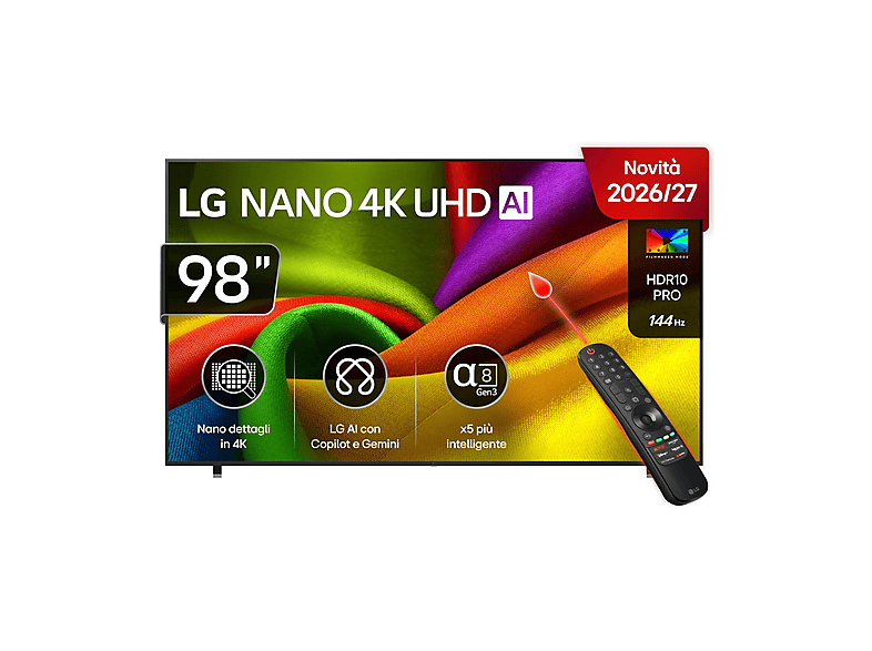 LG Nano 4K UHD AI 98NU900B6 TV LED, SMART TV, 98 ", Processore a8 Gen3 con AI, Black, Classe G