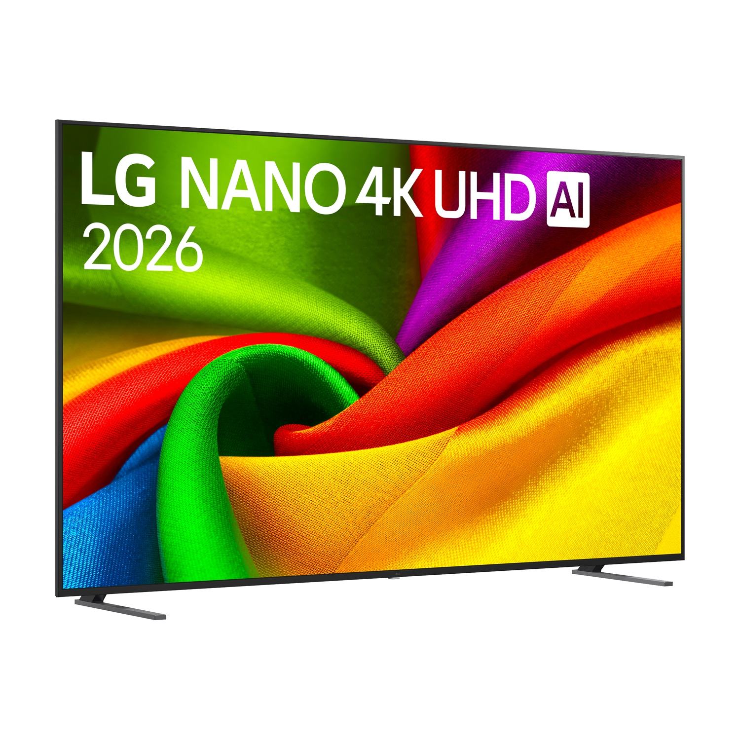 TV LG Nano 4K UHD AI 2026 con sfondo astratto colorato sullo schermo.