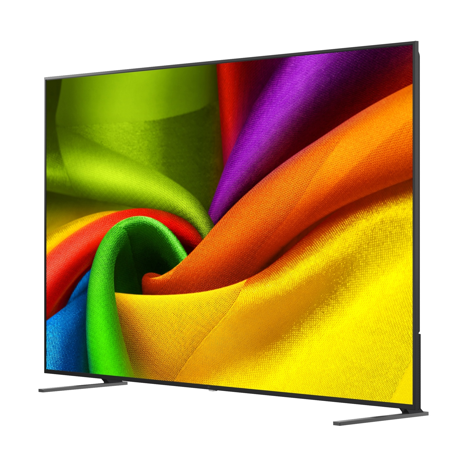 Una TV moderna mostra uno spettro vibrante di tessuti colorati.