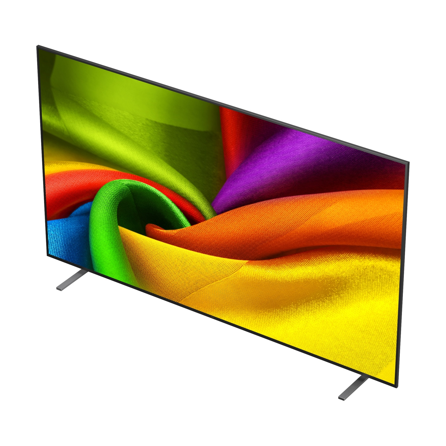 Una TV moderna a schermo piatto con un motivo colorato e vorticoso sullo schermo.
