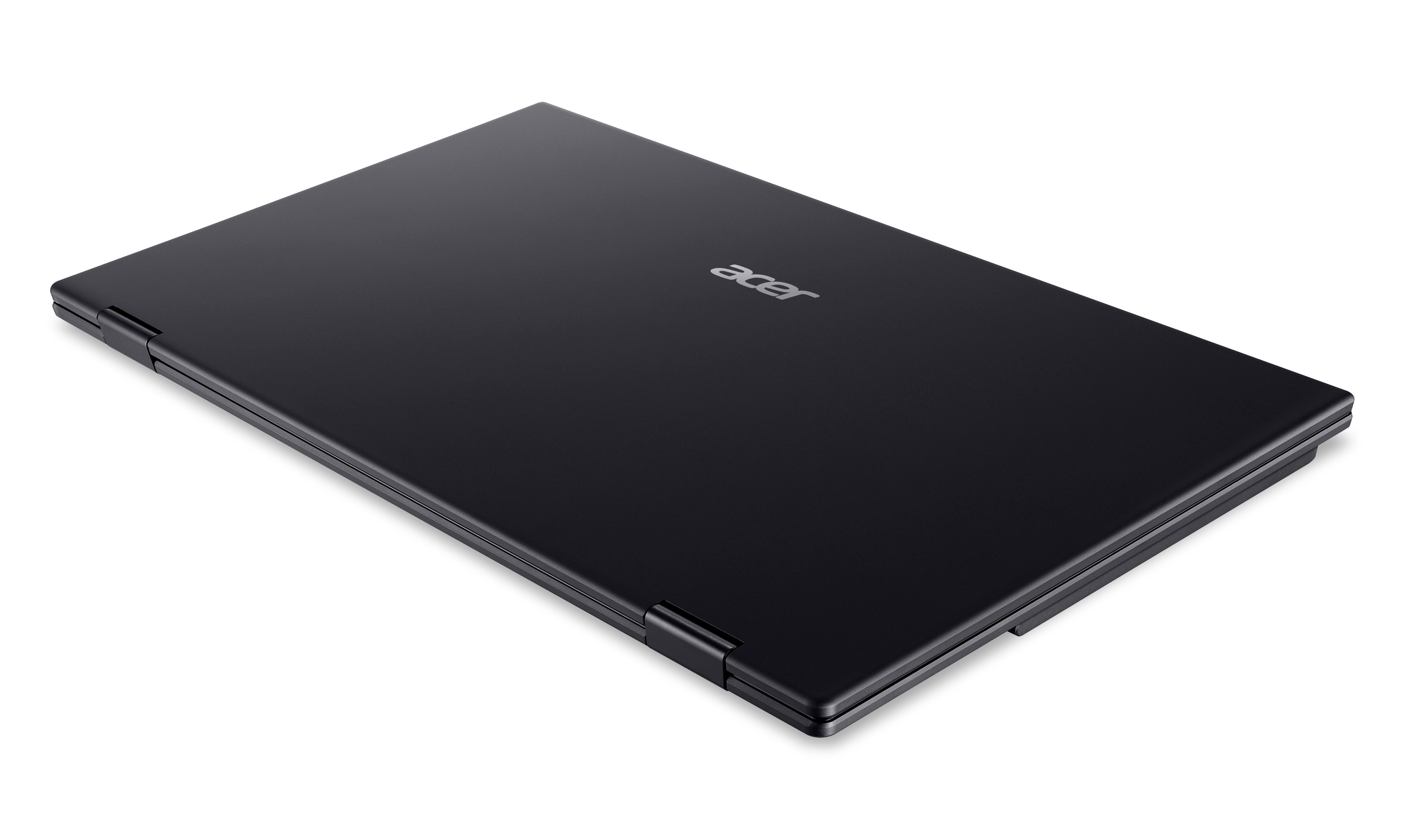 Geschlossener schwarzer Acer Laptop auf weißem Hintergrund.