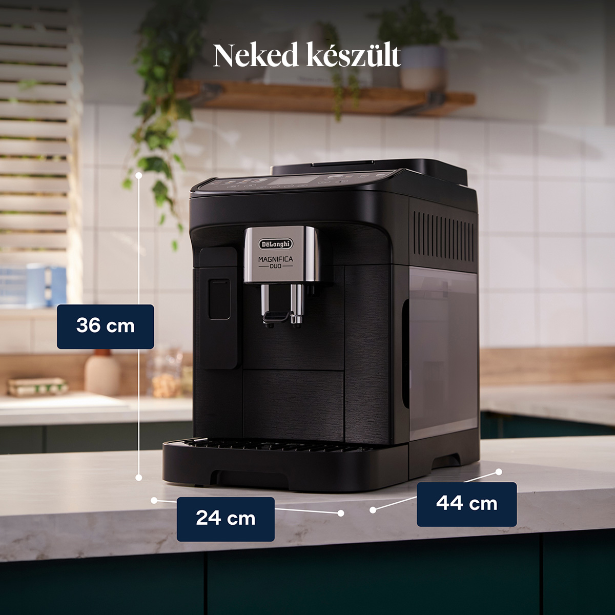 Fekete DeLonghi Magnifica Duo kávéfőző 36x24x44 cm.